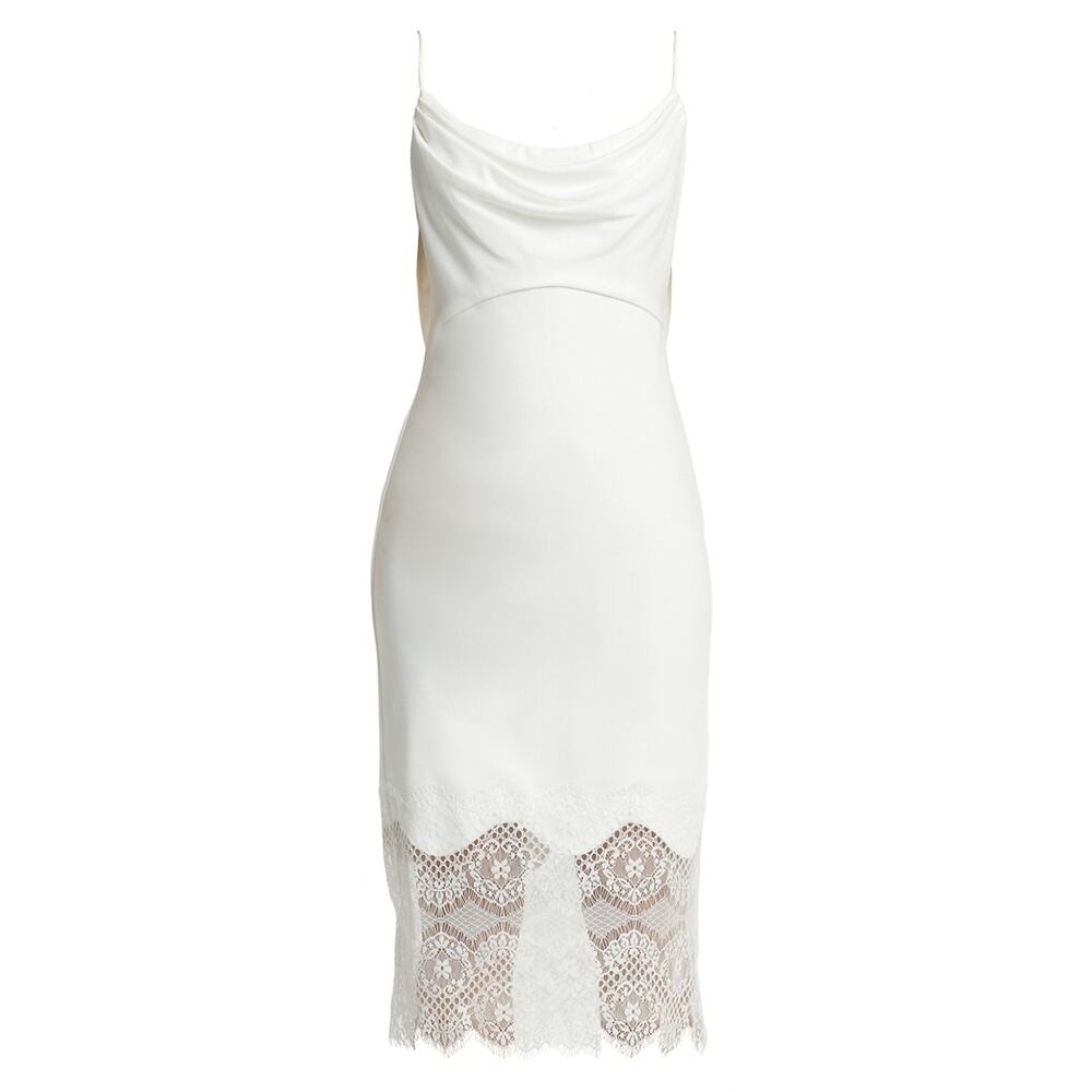 Tadashi Shoji 'Draped' White Sleeveless Lace-Trimmed Midi-Dress Size S